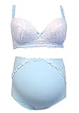 マタニティドットオンレースブラトップ＆ショーツセット　授乳機能付 (L, サックス)