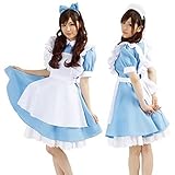 不思議の国のアリス 風 メイド服 衣装セット (ワンピース・エプロン・パニエ・リボンカチューシャ・メイドカチューシャ) コスチューム レディース