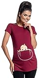 Zeta Ville レディースマタニティTシャツシャツトップ面白い赤ちゃんチラッと覗くを印刷 501c (クリムゾン, JA 9/11, S)