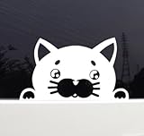 覗き込む ネコ 猫 吹き出し付きカッティングステッカー赤ちゃんカーステッカー (吹出し無し, 白)