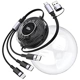 【100W 6in1】充電ケーブル 巻き取り3in2 USB Type C ケーブル【PD100ｗとPD27ｗとusb10ｗ3台同時充電】100W/5A3in2/1マルチ充電コード１本6役QC4.0 超急速充電LED表示高速データ転送iPhone15適用充電ケーブルMacBook Pro/Surface Pro/Asus/Google Pixel/Galaxy等タイプC対応 120CMブラック黒