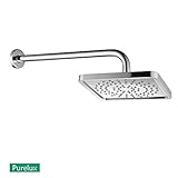 Purelux 8インチモダンスタイル正方形形状モダンスタイル降雨シャワーヘッド16 "ステンレススチールシャワーアーム、クローム仕上げ5年保証
