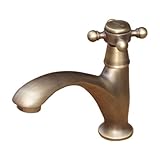 洗面水栓 蛇口 水栓金具 単水栓 クロスハンドル ブロンズ（古銅） [奥行16.5×吐水口高8.5cm] INK-0302064H