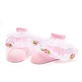 PUERI ベビー 靴下 新生児　ソックス　レース付き　プリンセス 女の子 新生児　可愛い　ソフト　出産祝い　100日祝い (ピンク)