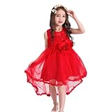 YAYUYAO ドレス 花 赤ちゃん 女の子 王女 花嫁介添人 パーティー 誕生日 発表会 2-8 歳 プリンセス (レッド, 140/6-7歳)