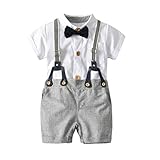 Kunton 可愛い 高品質 幼児ベビーボーイズサマー紳士ボウタイ半袖シャツ+全体的なショーツセット (3T/95)