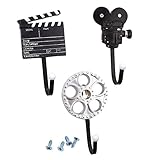 3のセット装飾壁フック – Ironフック、装飾フック、film-themedフックのキー、帽子、コート、スカーフ、ブラックとシルバー