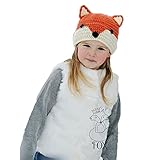 (ビグッド)Bigood 可愛い キッズ用 キツネ ニットキャップ 女の子 男の子 子供 耳付きニット帽 秋 冬 防寒 防風 暖かい 帽子 お出かけ 通学 通園（オレンジ）