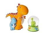Ensemble première tirelire petit dinosaure et boule à neige assortie pour garçon