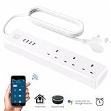JIAWEN Smart Wifi Power Electrical Socket with 3 Individually Controlled Smart AC Plug & 4 USB Fast