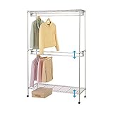 インテリア 家具 便利 おしゃれ 1.5倍掛頑丈ハンガーラック 【6： 幅120cm/2段掛け】 スチール製 カバー/棚/キャスター付き 高さ調節可