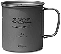 FIELDOOR チタンマグカップ 450ml 【シングルウォール】 蓋付き 目盛り付き 収納袋付き 折りたたみハンドル 直火 クッカー 軽量 焼き網