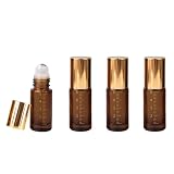KENASTA ロールオンボトル アトマイザー 4個セット 5ml/10ml 遮光瓶 アロマ保存容器 ガラスボトル 詰替え用 目盛り付き エッセンシャルオイル 香水用 持ち運びやすい 漏れない ロールオン瓶 ブラウン (金キャップ*5ml)