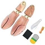 [ikomzo] シューキーパー 北米産レッドシダー プラシ リング型取っ手 携帯靴べら付 シワ伸ばし 型崩れ防止 香り メンズ レディース シューツリー XSサイズ（23.5-24CM）