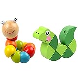 Ajusen 　木のおもちゃ 虫 蛇 積み木 カラー認識 子供 知育玩具 2セット