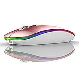 TENMOS ワイヤレスBluetoothマウス LEDスリムデュアルモード (Bluetooth 5.1 + USB) 2.4GHz 充電式 静音 Bluetoothワイヤレスマウス Type Cアダプター付き ノートパソコン/MacBook/iPad OS 13以降用 (ローズゴールド)