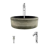 Mr Direct v407 hand-thrownセラミック容器シンク( Bundle – 3 Items :シンク蛇口、、、Pop Up Drain ) 726 シルバー V407-726-C