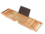 ロイヤルCasa Luxury竹Bathtub Caddy、木製シャワーバスタブオーガナイザー、ステンレススチールブック\タブレットホルダー、取り外し可能なタオル\アクセサリートレイ