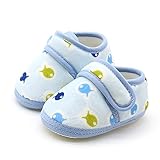 PUERI ベビーシューズ　ベビー靴　滑り止め　コットン　柔らかい　ソフト　魚プリント　新生児　幼児　ベビー　春秋 (L, ブルー)