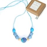 'Azure' Designer Teething Necklace & Gift Box; Crocheted Wooden & Silicone Beads Jewelry [並行輸入品]