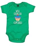 (カップケーキの為にエキササイズ。) Will Exercise For Cupcakes, プリント　ベビースーツ - グリーン/白/カラートランスファー 12-18 ヶ月