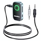 SOOMFON Aux Bluetooth 5.4 トランスミッター ブルートゥース トランスミッター レシーバー 一台二役 3.5mm 送信機 受信機 2-in-1 ハンズフリー通話 8時間再生 3.5mmイヤホンジャック搭載 小型 充電しながら使用可 スピーカー/テレビ/ホームステレオなど適用