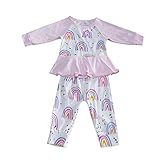 (プタス)Putars ベビー服 子供服 Tシャツ 上下セット 女の子 長袖 レインボー 総柄 可愛い 秋 冬 スポーツ 運動会 旅行 記念日 プレゼント 1-5歳