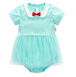 ange select ベビー ロンパース 女の子 チュール ワンピース風 カバーオール 半袖 リボン 新生児 (ブルー66cm)