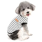 ZUNEA 犬用 Ｔシャツ 小型犬 夏 タンクトップ 綿製 柔らかさ ベスト シャツ ボーダー柄 ペット 犬 猫服 おしゃれ かわいい シャツ ひんやり ドッグウェア 洋服 可愛い 子犬 チワワ 服 脱毛保護 お散歩 ブラック M