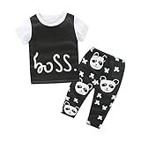 Tovadoo 子供服 ベビー服 男の子 女の子 トップス+ズボン 春夏 半袖 boss 英字 パンダ柄 黒白 可愛い プレゼント 通学 旅行 海遊び 6-24ヶ月