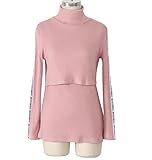 (オーセンティック) AUTHENTIC マタニティ 授乳服 授乳口 付 トップス Tシャツ ハイネック 授乳 綿 カジュアル (L, ピンク)