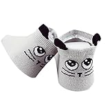 Lovoski 赤ちゃん　子供　ローカット　猫柄　コットン　靴下　ソックス　滑り止め　 防臭　全3色2サイズ選べる - グレー, M