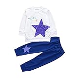 杜屋トヤ 子供、英字、スタープリント、ロングスリーブ、トップスウェット+ズボン、2セット、白、70,80,90,95