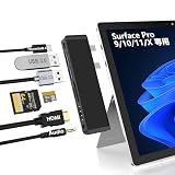 Surface Pro 9/10/11/X USB ハブ 4K HDMI、USB-C Thunderbolt 4 (8K@30Hz ビデオ+40Gデータ+100W充電)、2xUSB3.0、SD TFカードスロット, 3.5 mmオーディオ Surface Pro 9/10/11/X ハブ サーフェス Pro 9/10/11/X 専用ドック