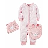 カーターズ carter's ピンクボーダーパイル地ねこさんTake Me Homeリトルベビーお部屋着3点セット (3months(55-61cm)) [並行輸入品]