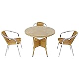 人工ラタンチェア3脚 丸テーブル1台 4点セット 強化ガラス ナチュラル 籐 肘掛け付き 家具 ファニチャー インテリア スタッキングチェア リビング chair 椅子 南国 アジアン バリ風 リゾー