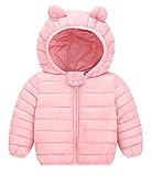 FEOYA コート 子供服 キッズコート 女の子 男の子 暖かい 保温 長持ち 丁寧な縫い目 クマ耳付き 可愛い 新着 洗いやすい ピンク 80