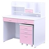シンプルデザインで機能的なコンパクトデスク 学習机 LOOK4 (ホワイト＆ピンク)