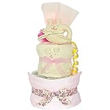 すまいる おむつケーキ ＜ さくら ＞ 2段 出産祝い ( オムツ パンパース M ) オーガニックコットン タオル ( うさぎ )