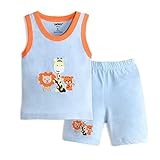 YUEGUANG キッズ 子供 ベビー 服 パジャマスーツ 綿 ノースリーブTシャツ 半ズボン上下セット 幼児服 キッズ服 普段着 寝間着 (85cm, ブルー)