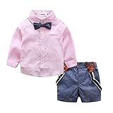 YUEGUANG ベビー洋服 スーツ キッズ フォーマル 洋服 蝶ネクタイワイシャツ 男の子スーツ ボーイズ洋服　紳士風 上下2点セット 結婚式 入学式 卒業式 七五三 (70cm, ピンク)