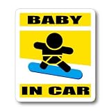 わーるどくらふと BABY IN CAR スノボ・スノーボードバージョンA 　青板　ステッカー （きいろ）