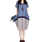 【Cross You】 半袖 チュニック ワンピース レディース 膝丈 綿 麻 ゆったり 着痩せ カジュアル ラフ aライン (ＸＬ)