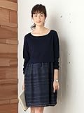 Angeliebe エンジェリーベ マタニティ ワンピース 授乳口付き ポンチ × シアーチェック ワンピ 妊婦服 産前 産後 長袖 （LOVEMIC） L ネイビー 21819 21819270