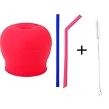 幸せな シリコンコップカバー セット ストロー付き 専用ブラシ付き こぼれない 漏れない シリコン蓋 シリコンキャップ 子供用 年寄り 安全 衛生 全5色 (ローズ)