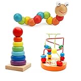 CXYP　知育玩具　赤ちゃんおもちゃ　ビーズコースター 　キッズ 　木製 　ルーピング 　おもちゃ　指先トレーニング 　積み木　セット　ミニ サイズ 動物模様　早期開発　プレゼント (3点セット　)