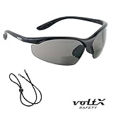 voltX[コンストラクター] 遠近両用（二重焦点）保護めがね 欧州規格CE EN166F適合／サイクリング用スポーツめがね（スモーク／グレー +2.0D） 安全ストラップ付き