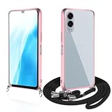 Arrows We2 F-52E ケース クリア ショルダー スマホケース カバー 透明 TPU ストラップ付き 肩掛け 首掛け 紐付き 斜めがけ 薄型 耐衝撃(ローズゴールド)