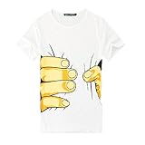 Plus Nao(プラスナオ) Ｔシャツ カットソー プルオーバー 半袖 ラウンドネック クルーネック おもしろイラスト シュールプリント カジュア M Cイエローハンド