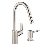 Hansgrohe kk04505 – 04539soフォーカスHighArcプルダウン1.75 GPMキッチン蛇口withソープディスペンサースチールOptik、スチールOptik
